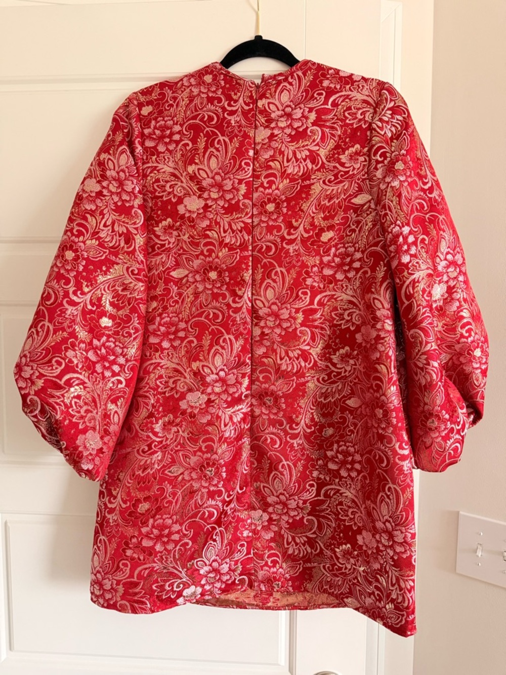 Tuckernuck Hyacinth House Red Brocade Puff Sleeve Mini Dress Size S NWOT - Picture 2 of 3